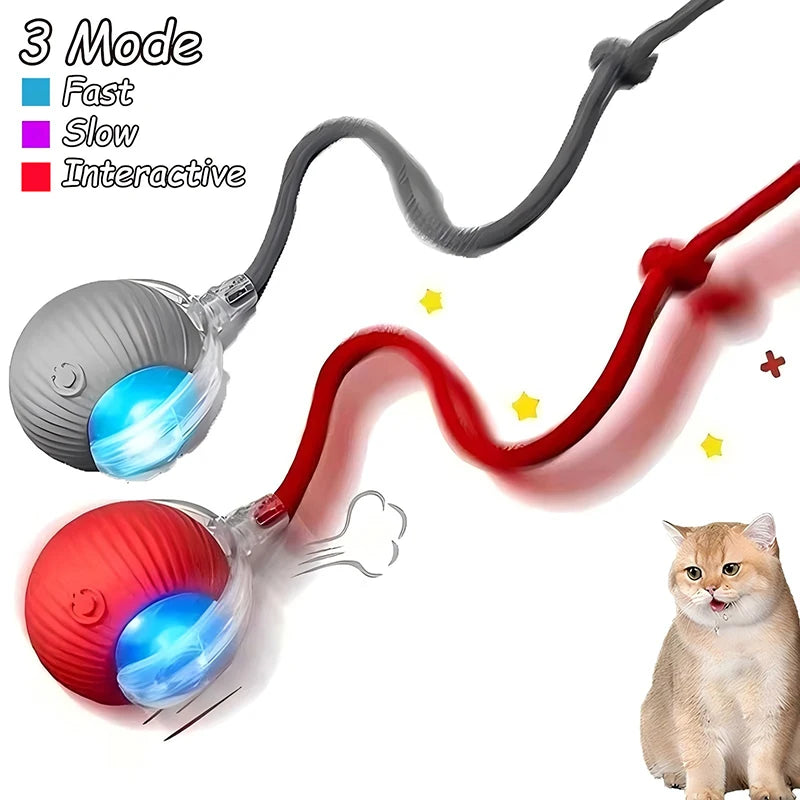 Cat Interactive Ball Toys Automatic Rolling Ball Faux Tail Rechargeable Smart Pet Electric Toy Dog Cat Training Imitate Mouse