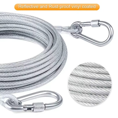 Double-headed Dog Tie Out Cable Leash ,raction rope with metal buckle steel wire anti-rust training collar,Outdoor Dogs Strap