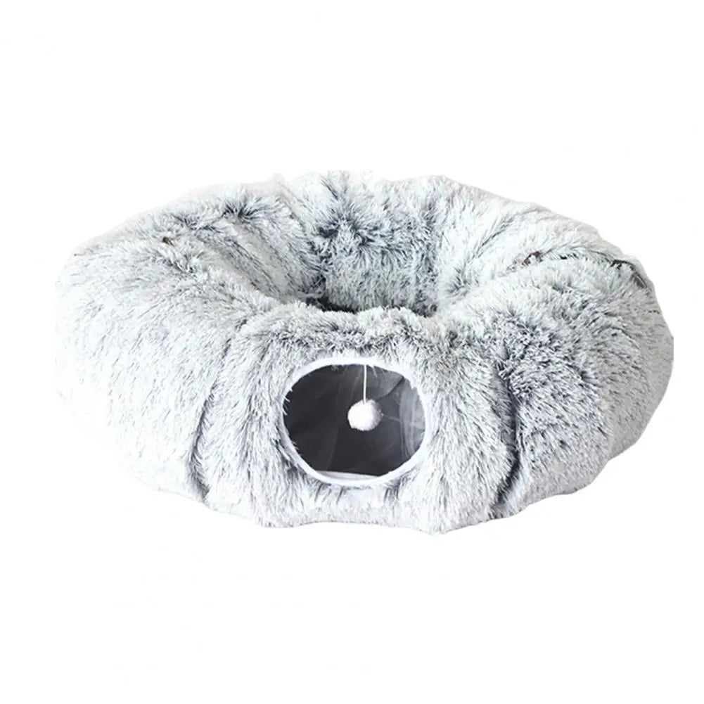 Fluffy gray pet bed on a white background