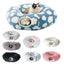 Collection of donut-shaped pet beds with various patterns and colors, featuring a cat on one of them.