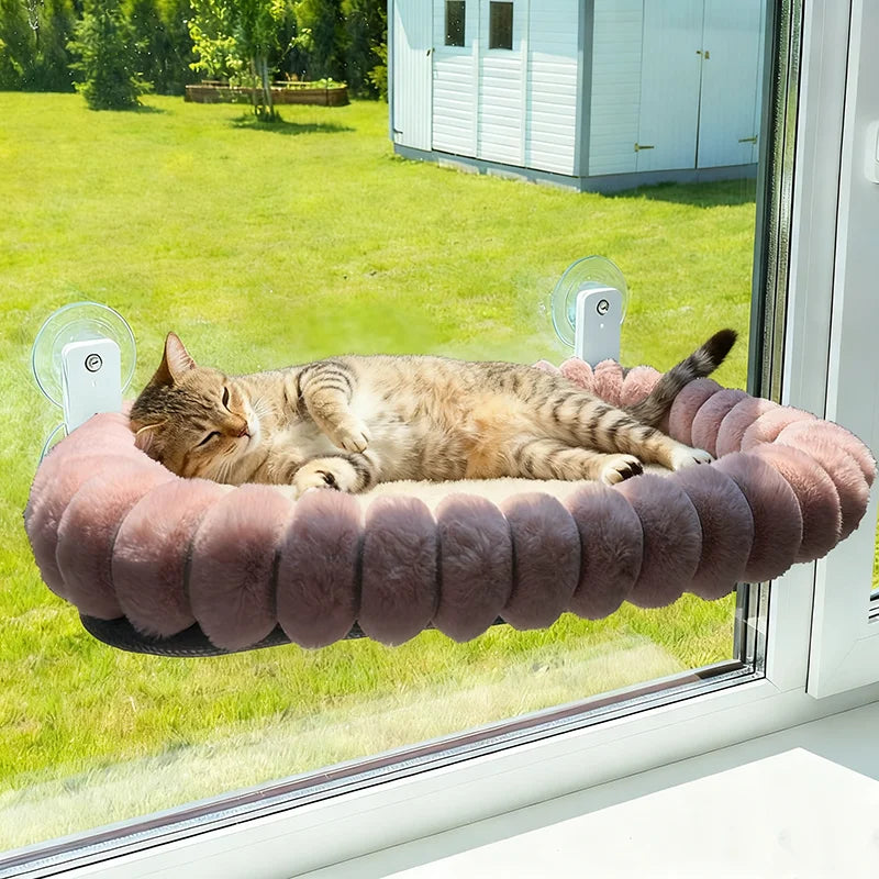 Cat Window Perch Foldable for Sunbathing - Cat Window Hammock Bed Sturdy with 4 Strong Suction Cups & Removable Reversible Cover