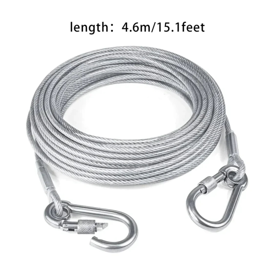 Double-headed Dog Tie Out Cable Leash ,raction rope with metal buckle steel wire anti-rust training collar,Outdoor Dogs Strap