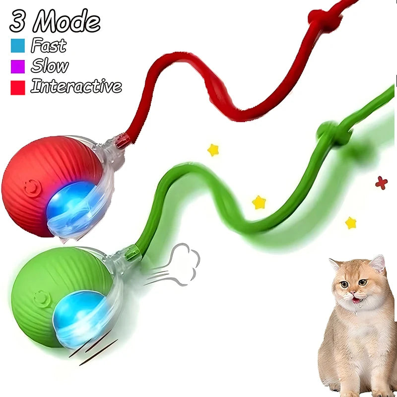 Cat Interactive Ball Toys Automatic Rolling Ball Faux Tail Rechargeable Smart Pet Electric Toy Dog Cat Training Imitate Mouse