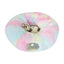 Pastel-colored donut pet bed with a small animal peeking out on a white background