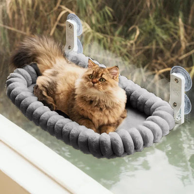 Cat Window Perch Foldable for Sunbathing - Cat Window Hammock Bed Sturdy with 4 Strong Suction Cups & Removable Reversible Cover