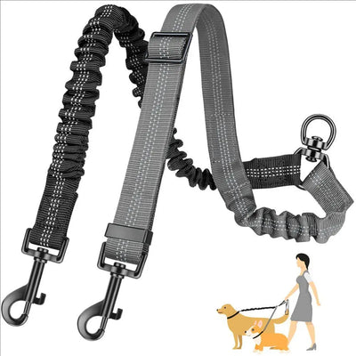 Pet Dog Double Leashes Dog Leash Rope Elastic Extended Pet Leash Belt Outdoor Training for Two Double Small Medium Dogs Lead