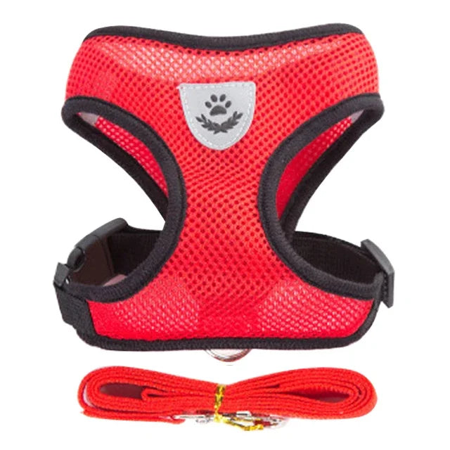 Breathable Mesh Pet Harness & Leash Set Adjustable Polyester Vest Harness with Collar Suitable for Cats Puppies Small Medium Dog