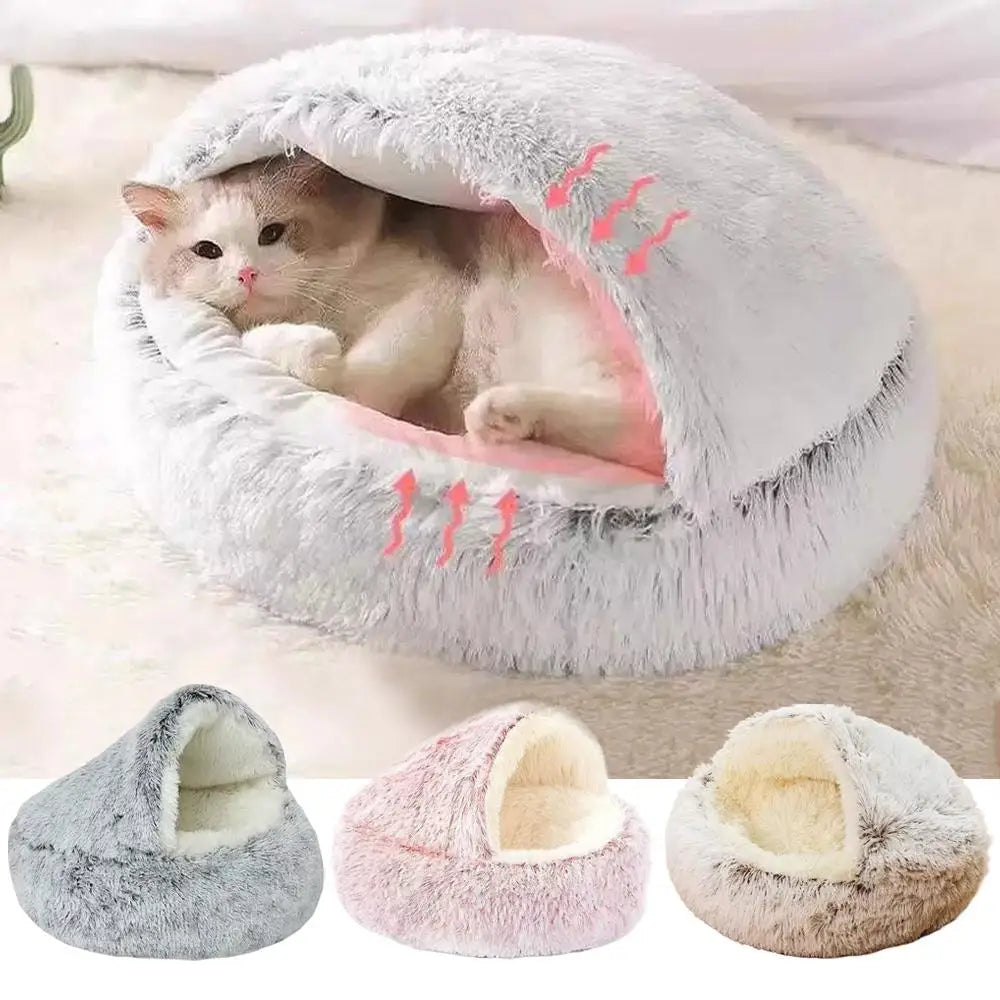 Winter Plush Round Cat Bed Pet Mattress Warm Soft Comfortable Basket Cat Dog 2 in 1 Sleeping Bag Nest for Small Dogs
