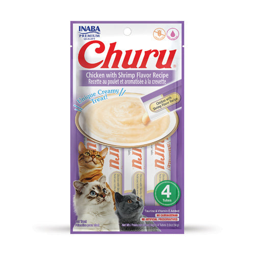Inaba Churu Puree Cat Treats Chicken/Shrimp .5oz. 4 Pk (Case of 6)
